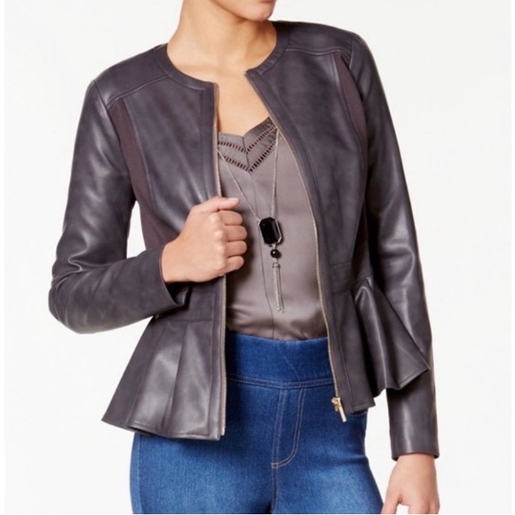 Thalia Sodi Jackets & Blazers - Thalia Sodi Sz L Charcoal Gray Faux Leather Collarless Women’s Jacket